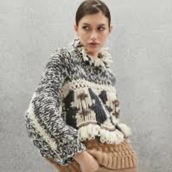 $12,000 BRUNELLO CUCINELLI HANDMADE MACRAME INTARSIA OPRA CASHMERE SWEATER S - Picture 1 of 11